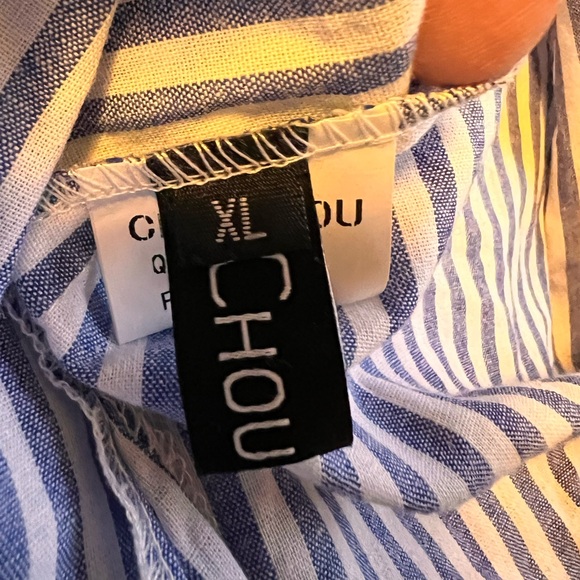 Chouytou button down shirt dress blue & white stripes, side pockets, split hem - Picture 12 of 16